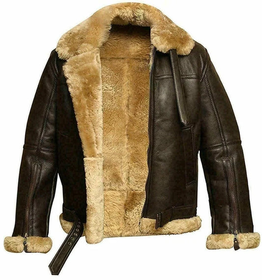 Vintage Brown Leather Jacket with Shearling Collar - Elegant and Bold