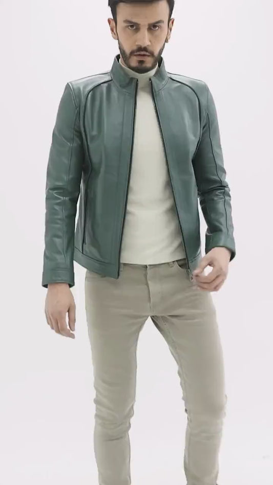 Emerald Green Leather Jacket - Elegant and Bold Color Choice